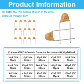 PATIKIL 50V/10pF to 100nF Ceramic Disc Capacitor,15 Values 450Pcss Ceramic Chip Capacitor Assortment Kit for Power, Yellow