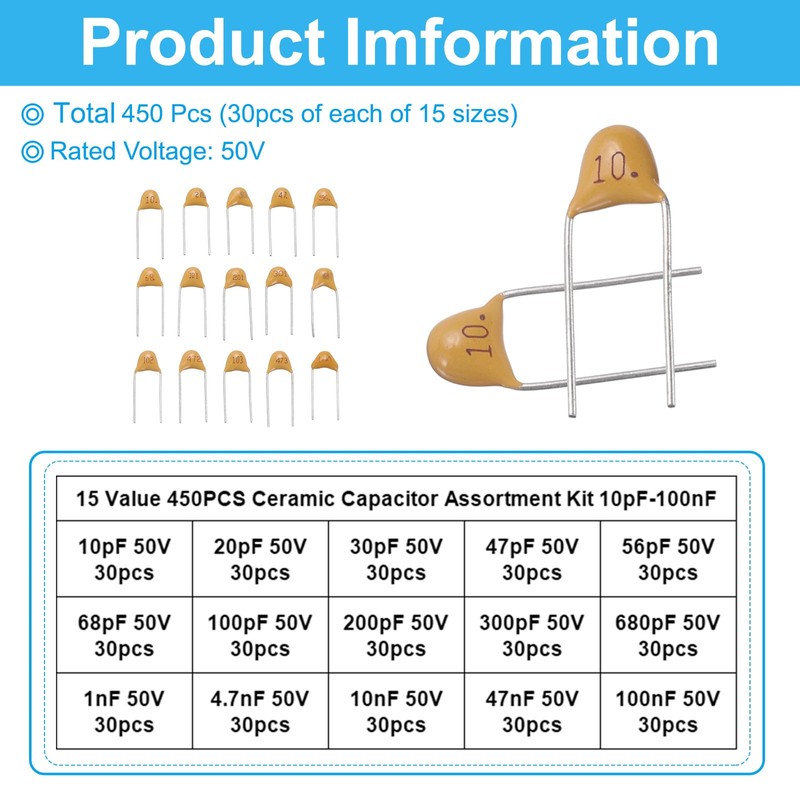 PATIKIL 50V/10pF to 100nF Ceramic Disc Capacitor,15 Values 450Pcss Ceramic