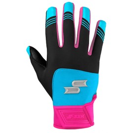 SSK X1 Color Rush Adult Baseball Batting Gloves - Durable Cabretta Leather Palm - 11 Colorways (Black/Columbia/Pink, X-Large)