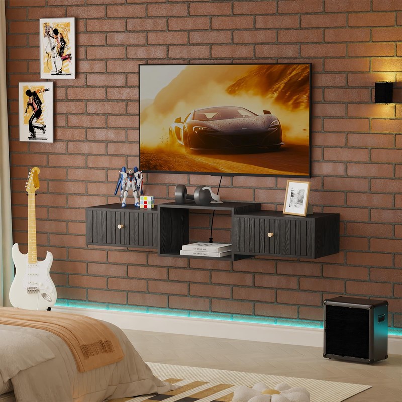 Katrawu 43" Floating TV Stand, Wood Entertainment Center with Big