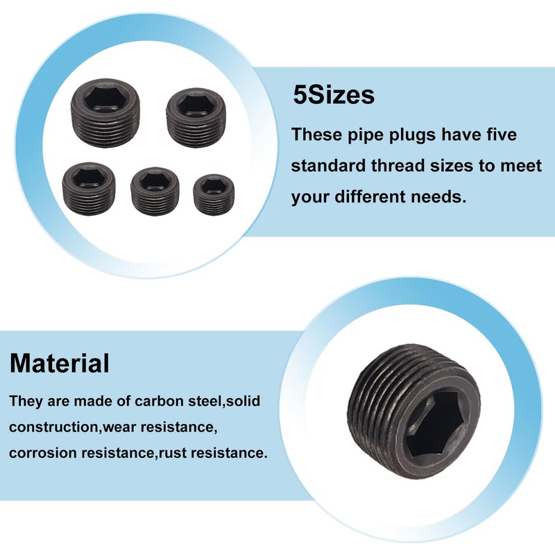 Hmknana 26PCS Black Pipe Plug Fitting Assortment Kit, Carbon Steel
