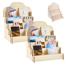 IONPSHG 2pcs Greeting Card Display Stands 4Tier Durable Wooden Stickers Display Risers Multipurpose Portable Blank Retail Display Shelves Card Display Rack for Greeting Card Photos Postcard Literature (2)