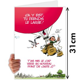 Gaston Lagaffe GLMX-2021 Large A4 Card + Envelope Illustration Good Luck Good Luck Maxi Giant Leaving Card [French Language Text]
