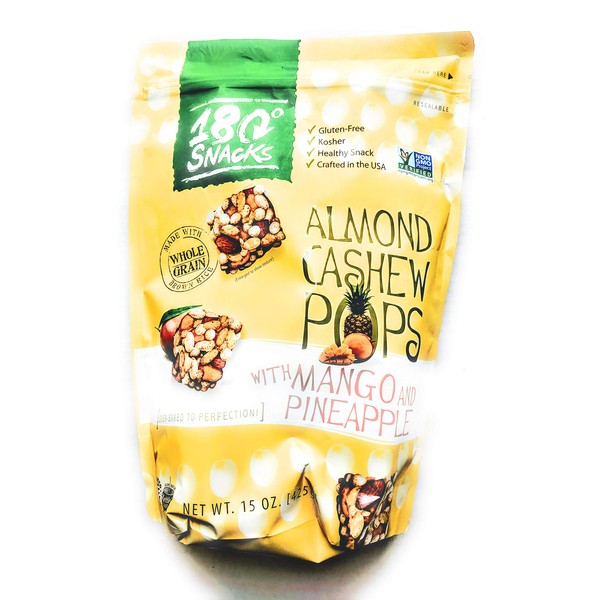 180 Snacks Almond Cashew Pops with Mango and Pineapple 15oz Bag