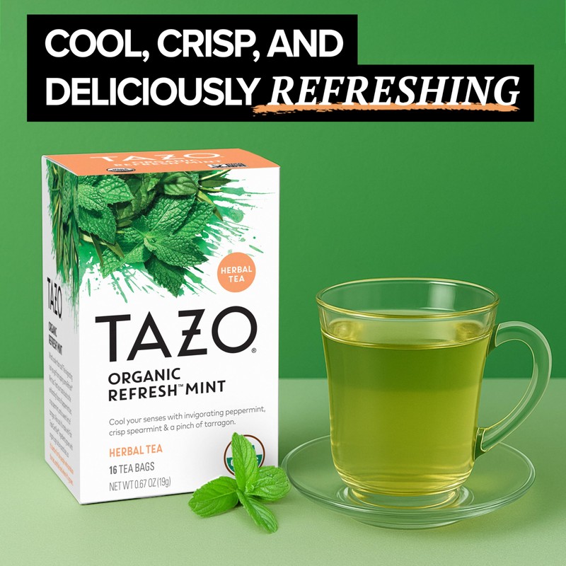 TAZO Tea Bags, Regenerative Organic: Refresh Mint Herbal Tea, &