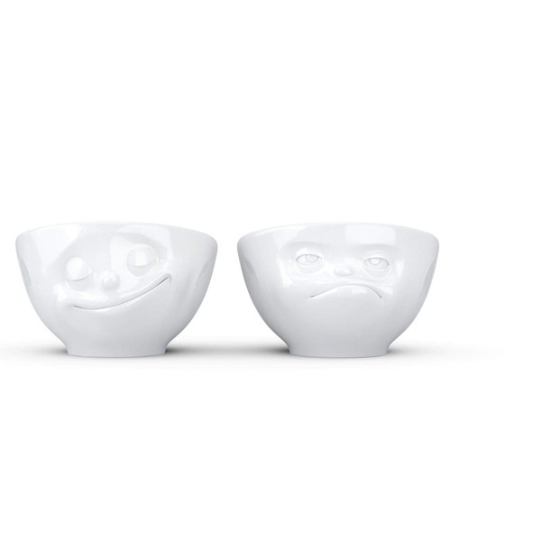 FIFTYEIGHT PRODUCTS TASSEN Porcelain Egg Cup Set No. 3, Happy & Hmpff Face Edition, White (Set of Two Egg Cups)