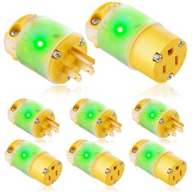 Flutesan 4 Set 8 Pcs Lighted Plug and Connector Set Straight Blade Cord End Replacement 15A 125V Compatible with NEMA 5-15P and 5-15R 2 Pole 3 Wire Grounding Extension Cord Replacement Ends (Yellow)