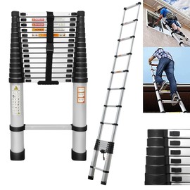 ZanGe 4.4M / 14.4FT Extension Telescoping Ladder, Aluminum Multi-Purpose Folding Tall Straight Loft Ladder, Extendable Portable 4.4M Retractable Climb Sturdy Ladder with Non-slip Feet, Max Load 330lbs