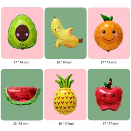 Set of 6 Fruit Aluminum Foil Balloons Fruit Film Balloons Birthday Party Decorations Baby Shower Supplies Bananas Orange Watermelon Apple Avocado Pineapple