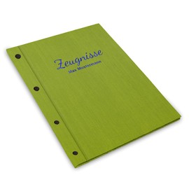 Handmade Certificate Folder with Your Own Name in Green Linen Look - Includes 12 Pockets - Certificate Folder