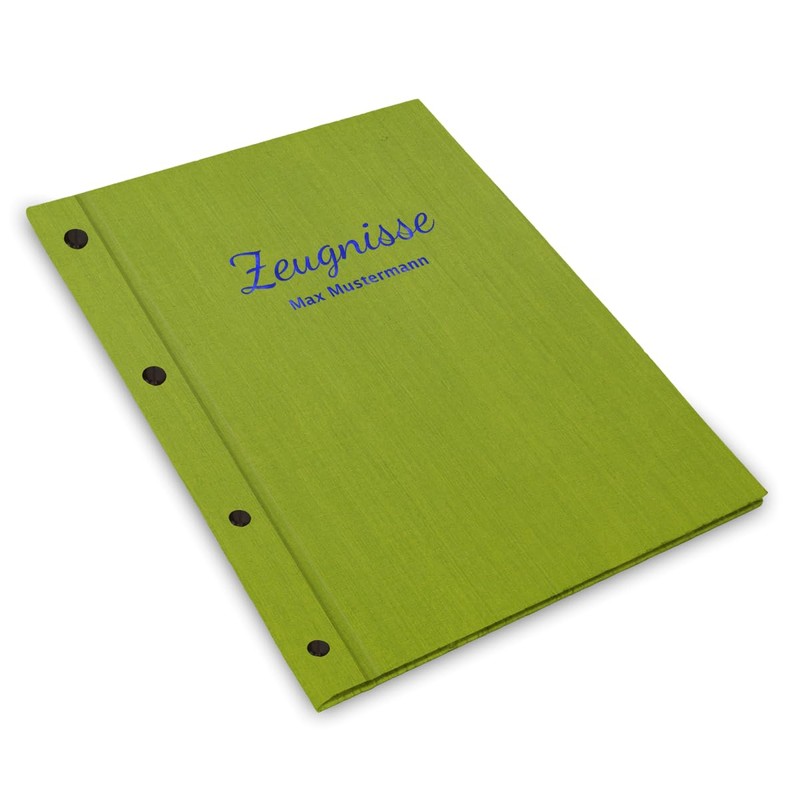 Handmade Certificate Folder with Your Own Name in Green Linen