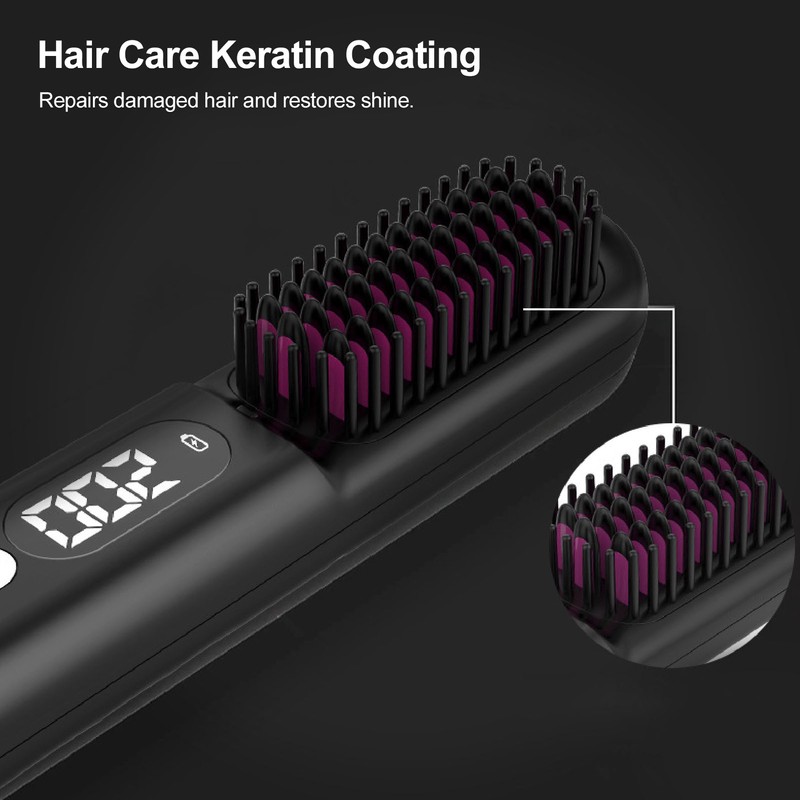 Heated Hair Straightening Brush Negative Ions 30s Fast Heating Rechargeable