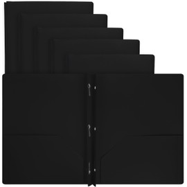 Plastic Folders with Pockets and Prongs Black, Two Pocket Folder with Brads, 3 Prong Folders with Pockets for Letter Size Sheets, Also Avail in Purple, Blue, Green, Yellow, Orange, 6 Pc –by Enday