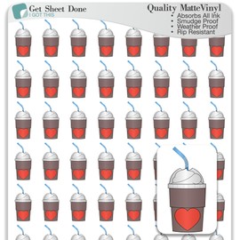 Coffee Frappe Planner Sticker / 54 Fun Vinyl Stickers l (1/2”) / Frappucino Date Me Time Self Care I LOVE COFFEE/Essential Productivity Life/Bujo Bullet Journaling (3 Sheets, I Like It Cold)