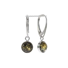 Artisana Jewellery Amber Earrings Green Amber and Rhodium-Plated 925/000 Sterling Silver, Rhodium-plated 925/000 sterling silver Baltic Amber, Amber