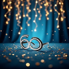 Black 60th Birthday Glasses,Number 60 Crystal Frame Funny Costume Sunglasses Novelty Eyewear Celebration Decoration,Birthday Decorations Women,Birthday Glasses,Women'S Novelty Sunglasses and Eyewear