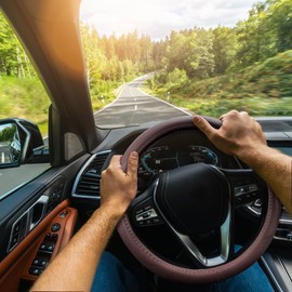 【2025 Model】 Premium Nappa Leather Car Steering Wheel Cover for Men Women, Non-Slip, Breathable, Universal 15 inches Steering Wheels, Brown