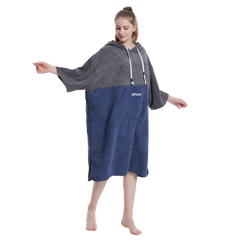 Hiturbo Changing Robe, Absorbent Quick Dry Surf Poncho, 3/4 Sleeve