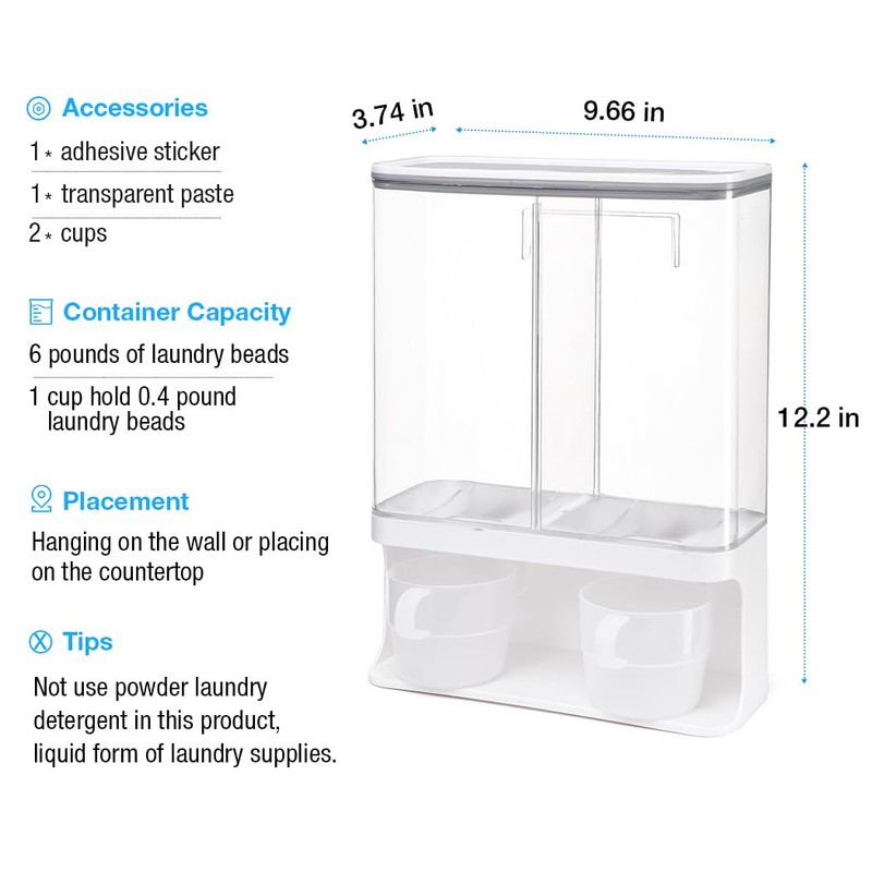 Conwomin Laundry Detergent Dispenser, Wall Mounted Laundry Scent Boosters Beads