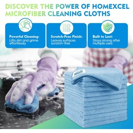 HOMEXCEL Blue Microfiber Cleaning Cloth 6 Pack 12.5 x 12.5 inch Microfiber Towels for Cars Ultra Absorbent Car Washing Cloth Lint Free Streak Free