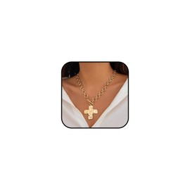 Vurotry Chunky Cross Necklace for Women Hammered Cross Pendant Gold Chunky Cross Pendant Christian Faith Cross Statement Necklace Jewelry (gold)