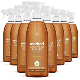 Method Daily Wood Cleaner, Almond, Cleans Shelves, Tables and Other Wooden Surfaces While Removing Dust & Grime, 28 Oz Spray Bottles, (Pack of 8)