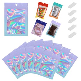 350 PCS 4x6 Smell Proof Mylar Bags for Food Storage, Resealable Mylar Bags Gradient with Clear Window, Holographic Ziplock Packaging Bag for Candy, Cookies and Small Jewelry(purple/blue)