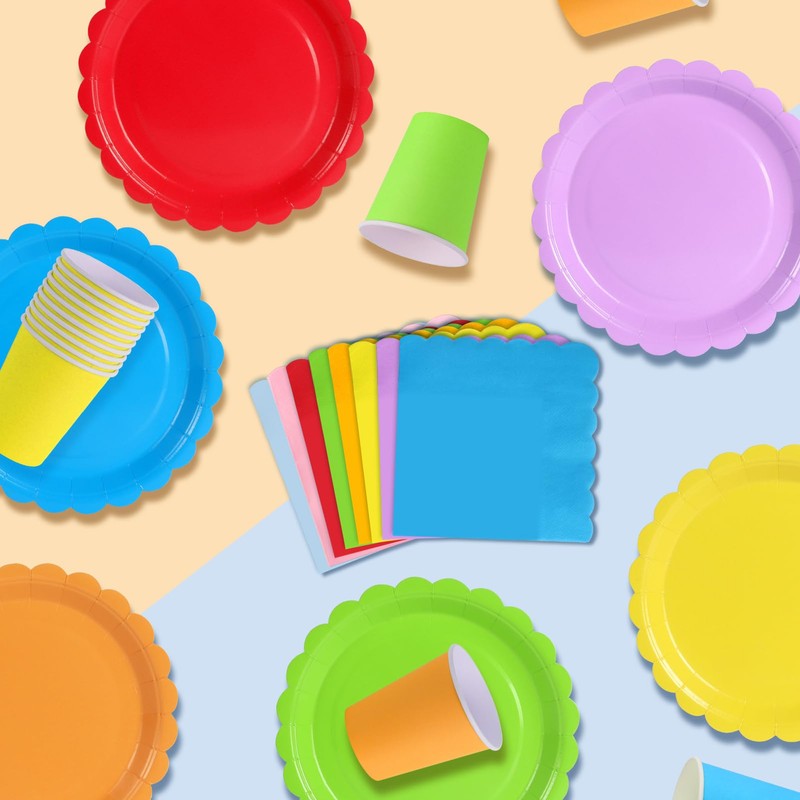 ZblPyro 120pcs Rainbow Party Plates Cups and Napkins for 40