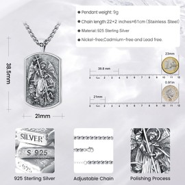 Eusense Archangel Michael/Saint Christopher/Saint Jude Thaddeus/Seven Archangels/Holy Mary/Jesus Cross Pendant Amulet Necklace 925 Silver Christian Chain Jewellery Men Women, Silver, Abalone