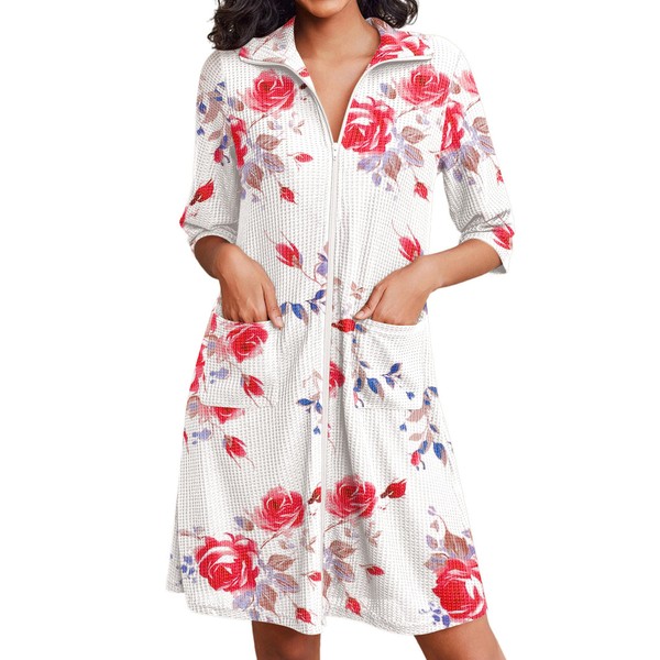 Ekouaer Zipper Robes for Women Waffle Knit Bathrobes Short Lightweight