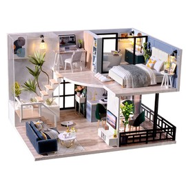 TuKIIE DIY Miniature Dollhouse Kit with Furniture, 1:24 Scale Creative Room Mini Wooden Christmas Doll House Accessories Plus Dust Proof & Music Movement for Kids Teens Adults(Satisfied Time)