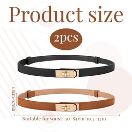 Miiqxx 2 Pack Skinny Belts for Women,ladies Belts,Alloy Turn Lock Leather Belt,Adjustable Thin Belts for Women,skinny Belt Waistband for Jeans Pants Dresses Coat