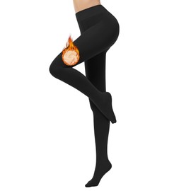 DOCUMO Fleece Lined Tights for Women Thermal Black Tights Warm Winter Tights High Waisted Thick Leggings Opaque Pantyhose (200g Thin Fleece Footed Black, Large)