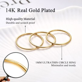 Dimaday 1mm 14K Gold Plated Stackable Rings for Women Stainless Steel Simple Thin Ring Gold Simple Small Thumb Statement Band Rings Comfortable Fit, Stainless Steel