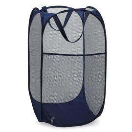 Collapsible Mesh Pop Up Hamper with Wide Opening and Side Pocket – Breathable, Sturdy, Foldable, and Space-Saving Design for Clothes and Storage Organiser Laundry - Color: Blue