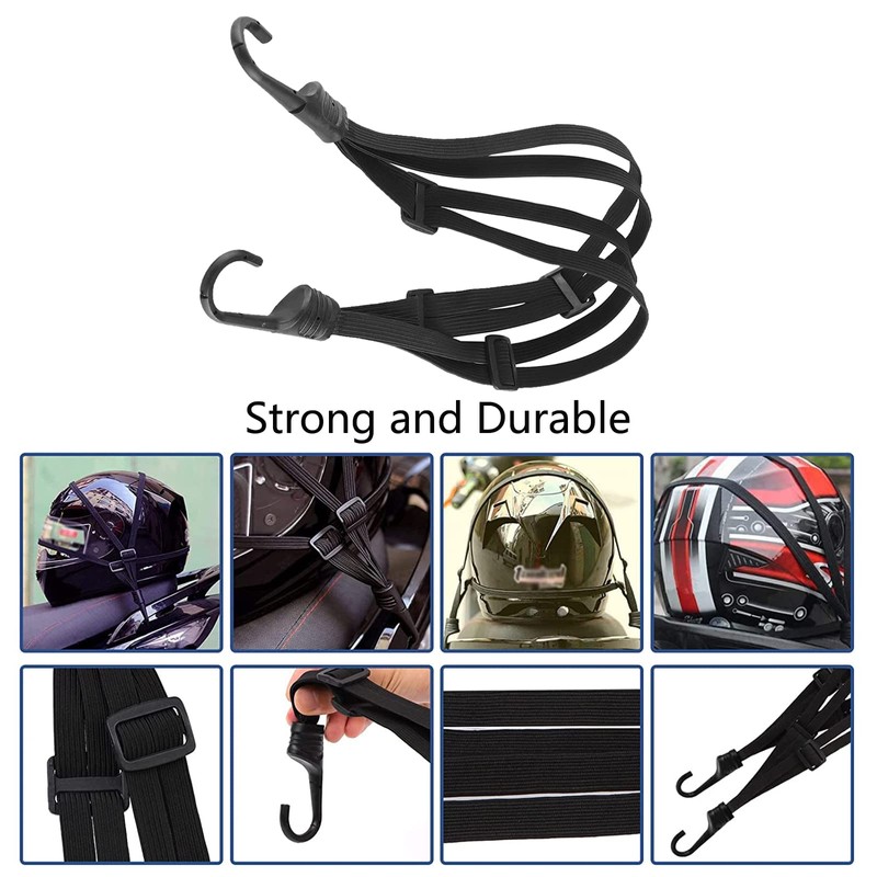 Watris Veiyi Helmet Rope, 63cm/24.8" Motorcycle Helmet Strap, Black Retractable