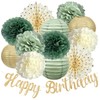Sage Green Champagne Gold Birthday Decorations with Happy Birthday Glitter