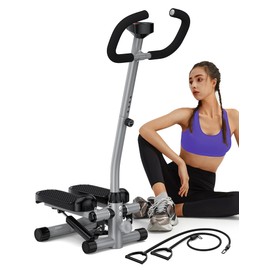 Amicus Mini Stepper with Handlebar for Exercise, Stair Stepper with Resistance Band, Hydraulic Fitness Stepper Machine for Home, 330lbs Weight Capacity, Gray