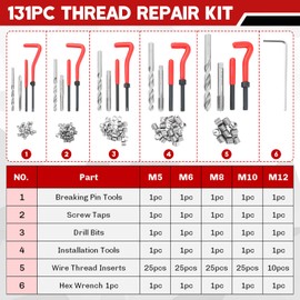 weyleity 131-Piece Metric Helicoil Thread Repair Kit | 131pc Thread Repair Kit HSS Drill Helicoil Repair Kit Metric M5 M6 M8 M10 M12 HSS Drill Thread Insert Repair Tool