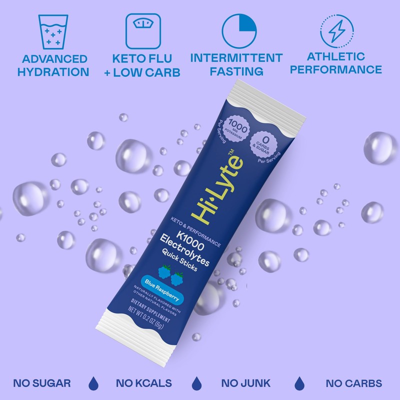 Hi-Lyte K1000 Electrolytes Sticks Blue Raspberry Keto & Performance, 30