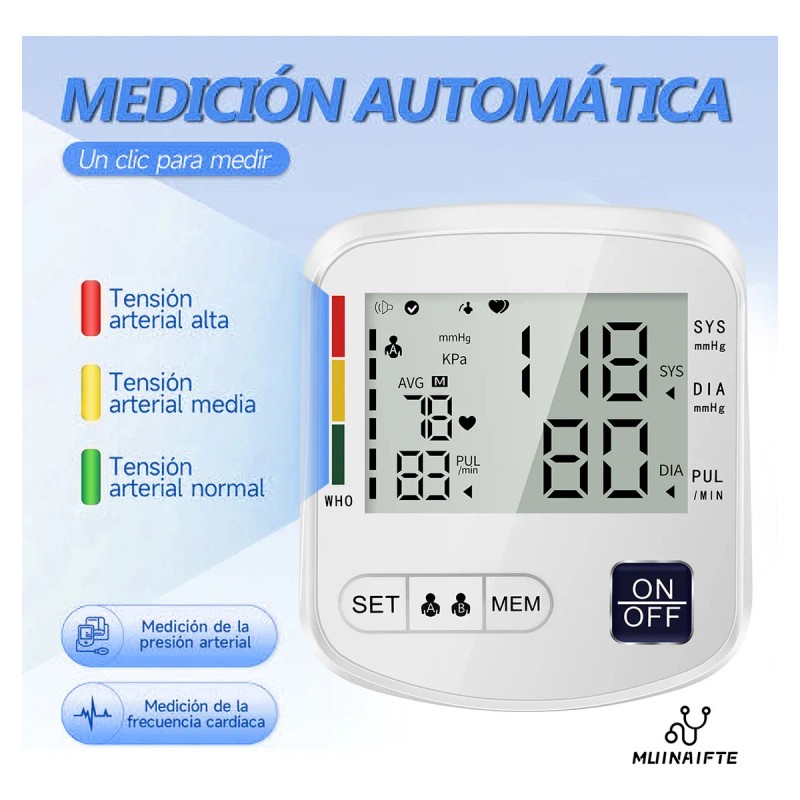 Monitor Digital Automático MUINAIFTE de Toma Presión de Brazo Uso