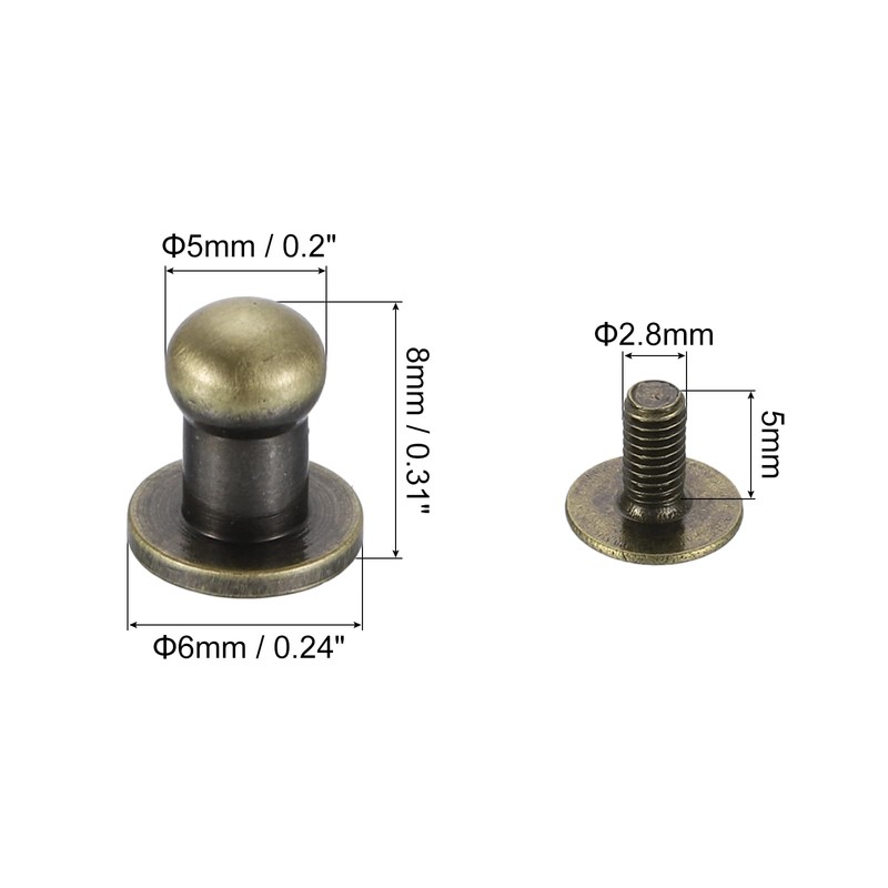 uxcell 15Sets Brass Ball Head Stud Rivets, 5mm Dia. Screw