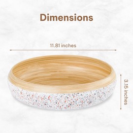 Kiwi Homie 11.81" Spun Bamboo Fruit Bowl, Bamboo Salad Bowl, Modern Large Serving Bowl, Decorative Bowl for Kitchen, Party, BBQs, Natural Handicrafted Bamboo Bowl (Sprinkle)