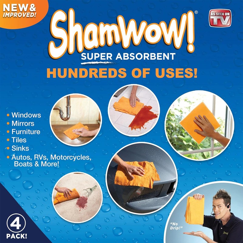 ShamWow Original Super Absorbent Multi-Purpose Cleaning Shammy Chamois Towel Cloth