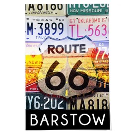 Lantern Press 24x36 Inch Giclee Print, Barstow, California, Route 66 License Plates