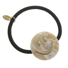 Vingtaine H7212-IV-HGOM Tortoise Shell Style Smile Motif Hair Elastic Hair Cuff, Pony Hook, Just Insert, Easy Arrangement, Hair Accessory