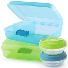 Lunch box lunch box for children and adults, 2 pieces + 2 screw lid containers, for all standard school bags/satchels (e.g. Ergobag), with 3 dividers and click closure, without BPA and plasticisers