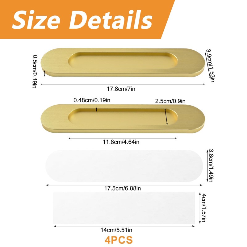 MOROBOR Self-Stick Oval Sliding Door Pulls, 4pcs Brushed Gold Aluminum