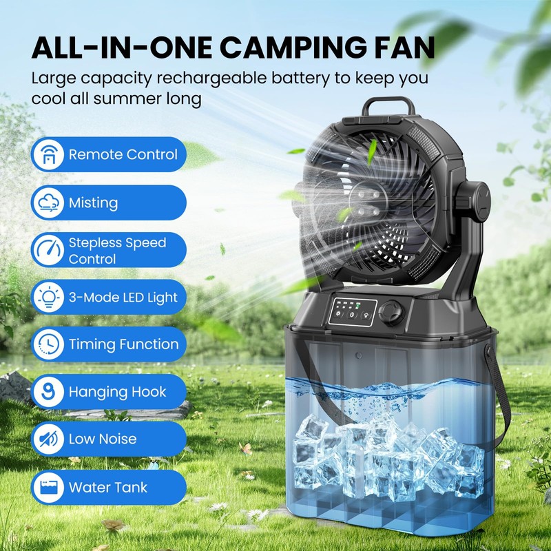 Wilody Portable Misting Fan Rechargeable with Remote Control, 6L Bucket