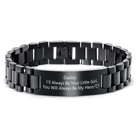 MEALGUET Sentimental Gift for Dad, Daughter Son to Father Gift Idea Love Message Engraved Stainless Steel ID Bracelet DAD Bracelet for your Daddy